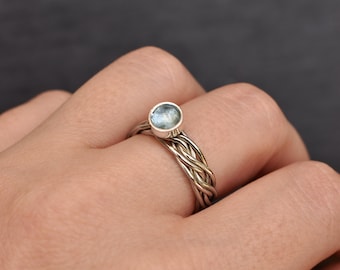 braided rings with aventurine,size: made to order