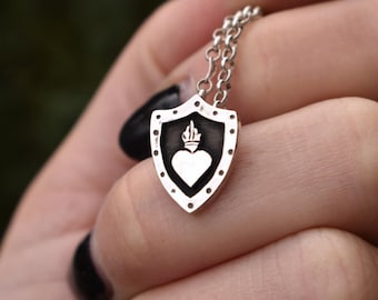 sacred heart and shield necklace//pre-order