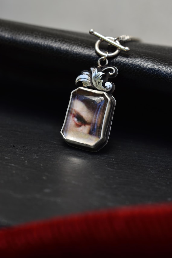 MADE TO ORDER//The Fallen Angel painting pendent//quartz necklace with baroque detail