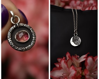 moon and tourmaline reversible coin necklace