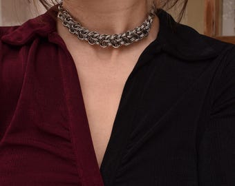 chunky choker necklace//Stainless steel vipera berus chainmail