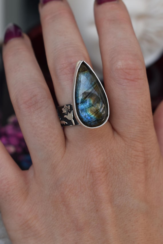 statement ring with labradorite
