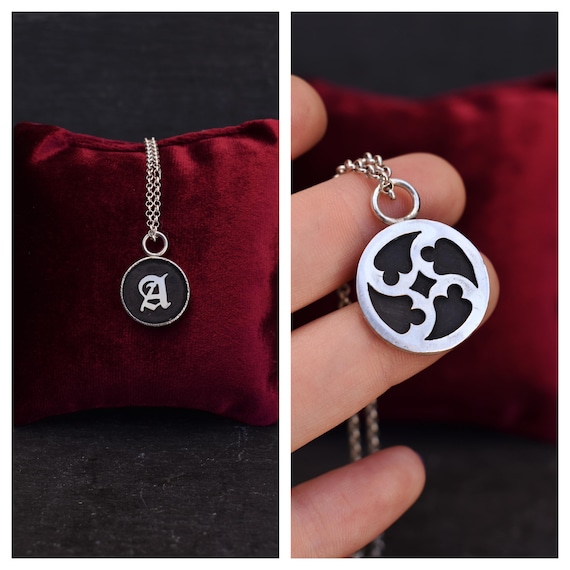reversible initial necklace with cathedral window