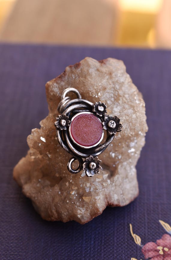 pink druzy quartz and sakura necklace