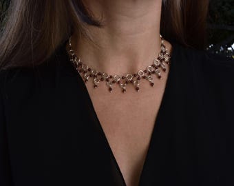 collar necklace with garnets,chainmaille inspired
