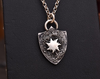 shield necklace,sun and moon reversible necklace