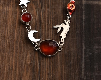 charm garnet bracelet with hare,moon,star
