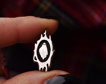 ghost necklace with spiky frame | Handmade Silver Jewelry for Halloween or Gothic Style Lovers