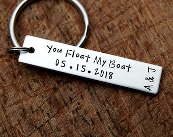 You Float My Boat Keychain, handstamped boyfriend Keyring, Personalised keychain for him, big text, Funny Keychain, big text Gift