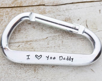 Custom Hand Stamped Aluminum Carabiner Keychain, Father's Day Gift