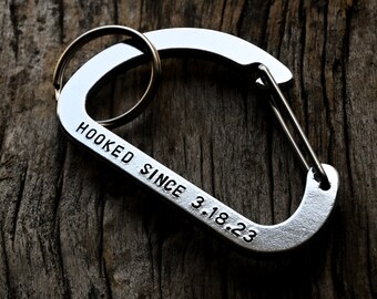 Personalized Hooked Carabiner Keychain, Engraved Anniversary Gift
