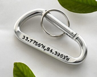 Personalized Coordinates Carabiner: Engraved Aluminum Keychain