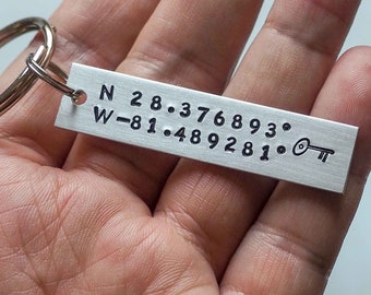 Coordinates keychain, Custom keychain, Latitude longitude custom coordinates, Personalize keychain,Key chain for men, Key chain for women