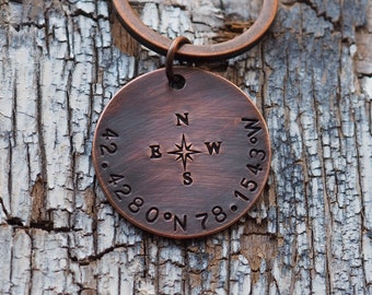 Personalized Copper Coordinates Keychain: GPS Latitude Longitude