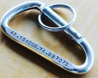 Personalized Aluminum Carabiner Keychain: Custom Coordinates