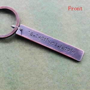 Custom Coordinates Keychain, Coordinate keychain , Personalized keychain, GPS Custom keychain, old copper Latitude longitude Keychain