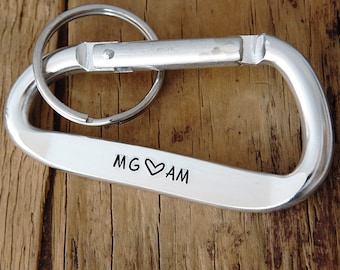 Custom Carabiner Keychain: Personalized Silver Monogram Gift