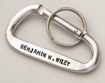 Hand Stamped Aluminum Carabiner Keychain, Personalized Name Key Holder