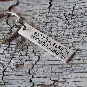 Custom Coordinates Keychain, Latitude longitude Keychain, gps Personalized keychain, gps Custom keychain, Silver Latitude longitude Keychain image 1