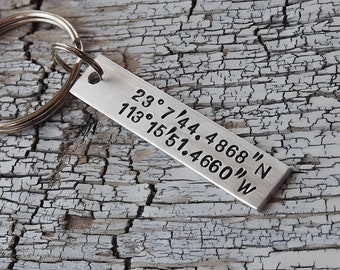 Custom Coordinates Keychain, Latitude longitude Keychain, gps Personalized keychain, gps Custom keychain, Silver Latitude longitude Keychain