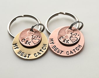 Personalized Penny Keychain - Hand Stamped Anniversary Gift
