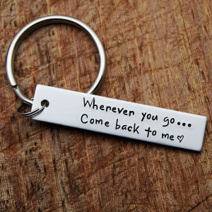 Wherever you go, come back to me(heart) keychain,  travel keychain, military keychain, personalzied keychain