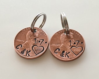 Personalized Penny Keychain, Anniversary Initial Keychain