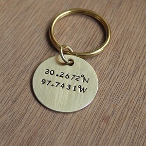 Disk Coordinates Keychain, Latitude longitude Keychain, gps Personalized keychain, gps Custom keychain, Silver Latitude longitude Keychain