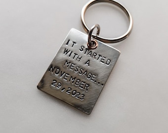 Personalized Message Keychain, Anniversary Gift, Custom Date