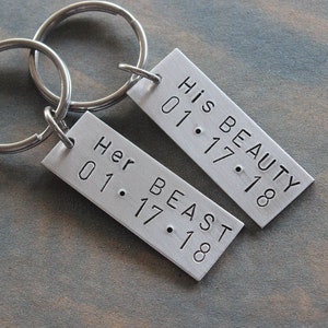 Couple Keychains, Anniversary keychain for him, Custom Anniversary Keychain for boyfriend, Hand Stamped keychain, Valentine&#39;s Day Gift
