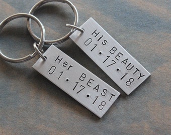 Couple Keychains, Anniversary keychain for him, Custom Anniversary Keychain for boyfriend, Hand Stamped keychain, Valentine's Day Gift