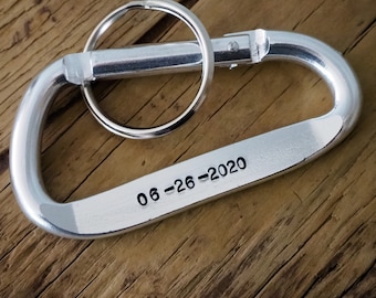 Personalized Aluminum Carabiner Keychain: Engraved Date, Mens Gift