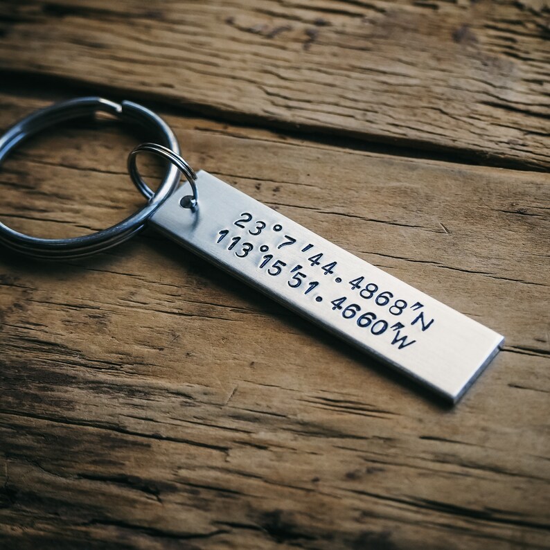 Custom Coordinates Keychain, Latitude longitude Keychain, gps Personalized keychain, gps Custom keychain, Silver Latitude longitude Keychain image 2