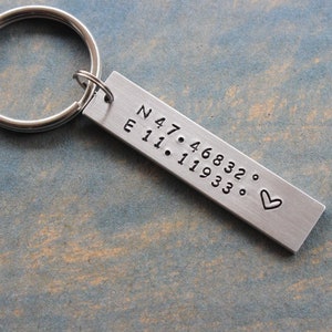 Custom Coordinates Keychain, Coordinate keychain , Personalized keychain, GPS Custom keychain, Silver Latitude longitude Keychain