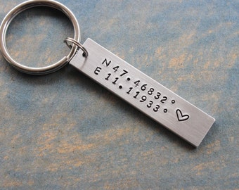 Custom Engraved Aluminum Keychain: Personalized Latitude Longitude Gift