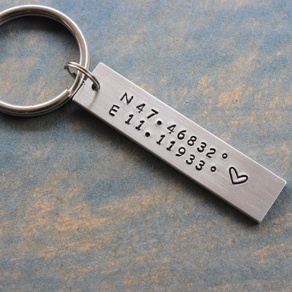 Custom Coordinates Keychain, Coordinate keychain , Personalized keychain, GPS Custom keychain, Silver Latitude longitude Keychain