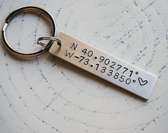 Coordinates Personalized key chain boyfriend Gifts for Couples Wedding Gift Farmhouse key ring