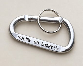 Personalized Hand Stamped Carabiner: Engraved Aluminum Keychain