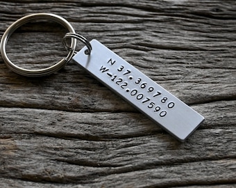 Personalized Keychain with Custom Coordinates | Longitude Latitude Keyring | Travel Gift