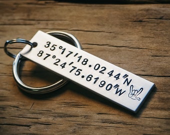 Personalized Engraved Coordinates Keyring
