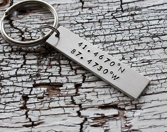 Personalized Coordinates Keychain: Latitude Longitude Aluminum Keychain