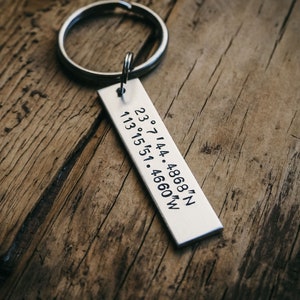 Custom Coordinates Keychain, Latitude longitude Keychain, gps Personalized keychain, gps Custom keychain, Silver Latitude longitude Keychain image 3