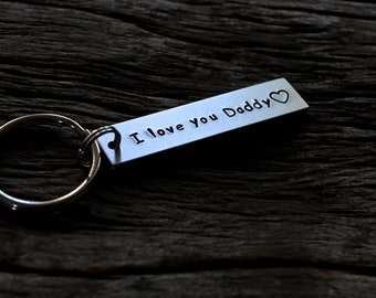 Keychain Engraved Daddy, I love you Dad Keychain with Custom Message,  Personalized silver Gift