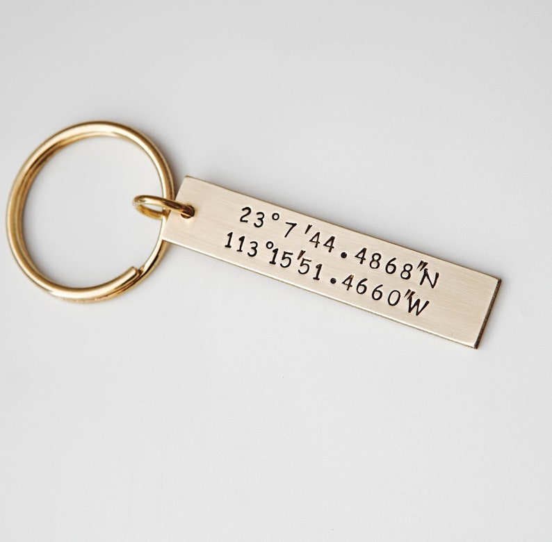 Custom Coordinates Keychain Personalized Engraved Keychain Etsy