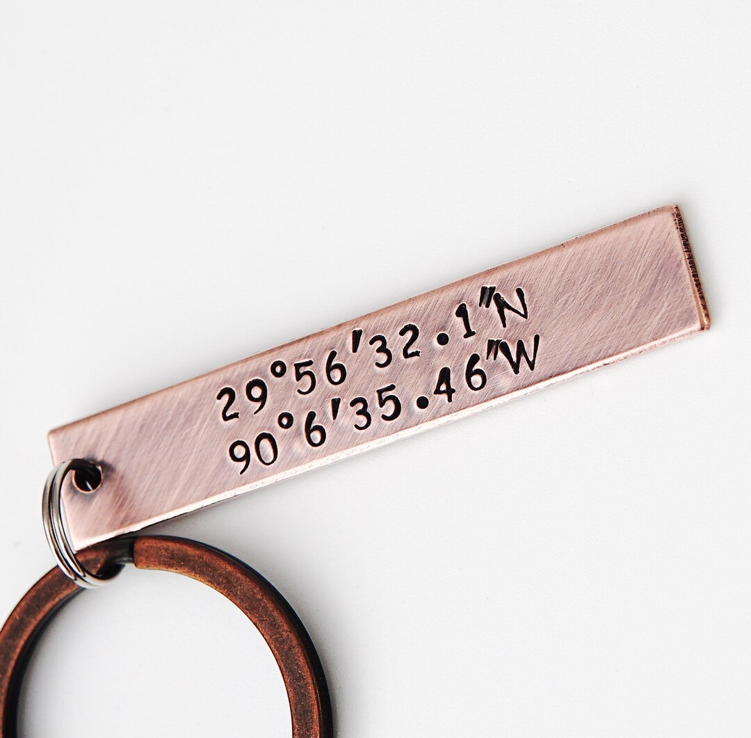 Coordinate Keychain Ring Keychain Latitude Longitude Etsy