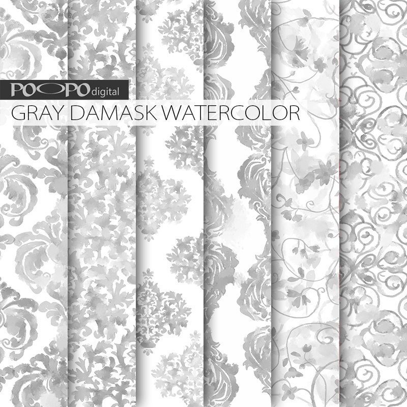 Gray Damask Digital Paper Grey Damask Gray Scrapbook Damask Etsy