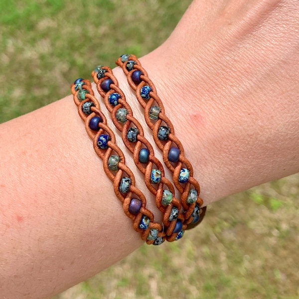 Unisex Wrap Bracelet/Braided Leather Wrap/Three Wrap Bracelet/3xWrap Bracelet/Boho Bracelet/Multi-Color Wrap Around/Holiday Gift/For Her Him