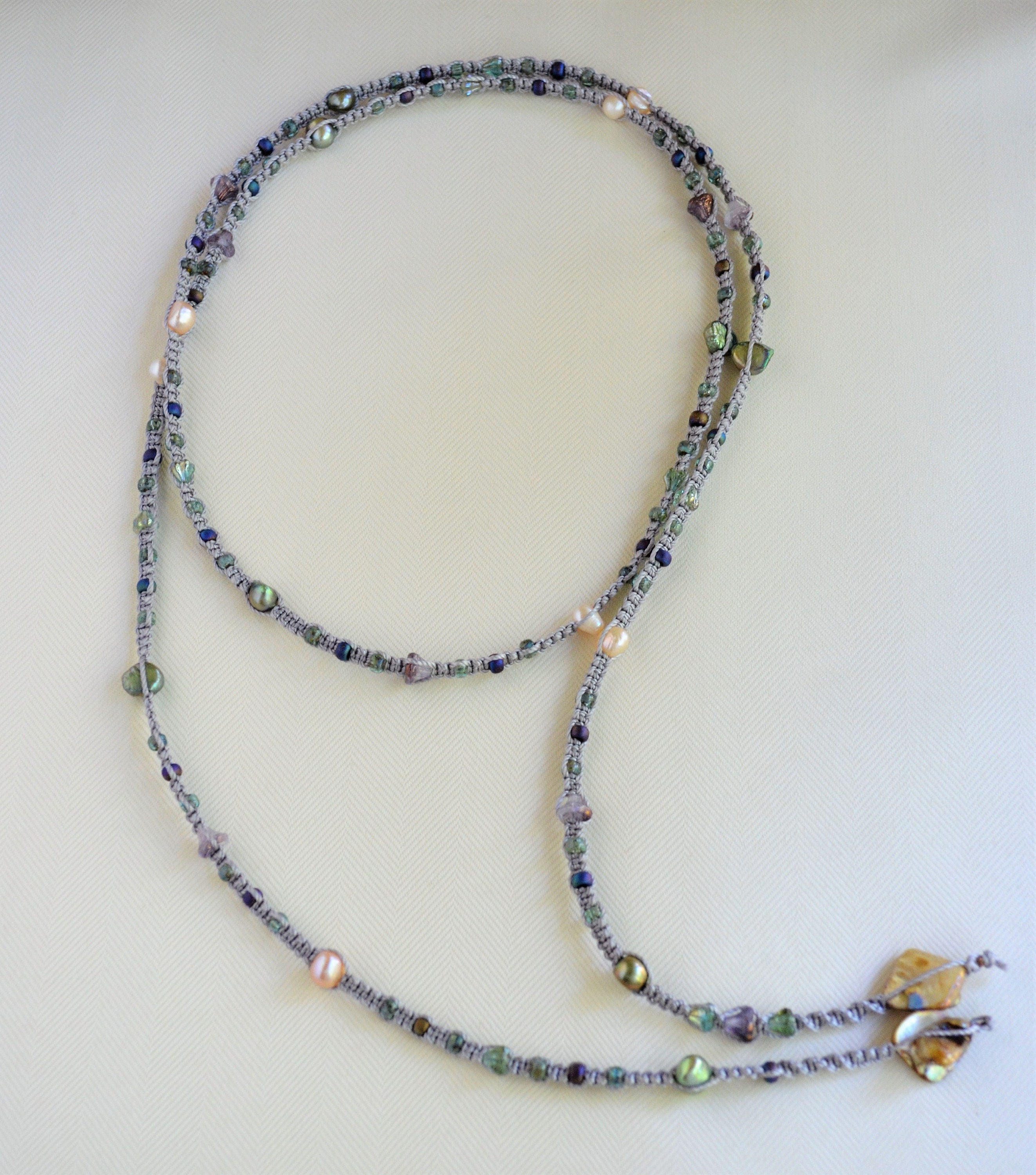Freshwater Pearls Macrame Necklace/Pearl Lariat/Boho Long | Etsy