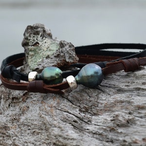 Bracelet de cheville en cuir véritable perle de Tahiti/Perle sur cuir/Bracelet de cheville/Bijoux de cheville en cuir et perles/Réglable/Cadeau de vacances pour elle/Yevga