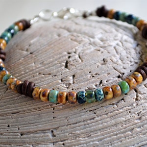 Unisex Bracelet/Beaded Leather Bracelet/Knotted Beads on Leather/Multi-Color Bracelet/Tiny Bracelet/Boho Jewelry/Holiday Gift/For Her Him